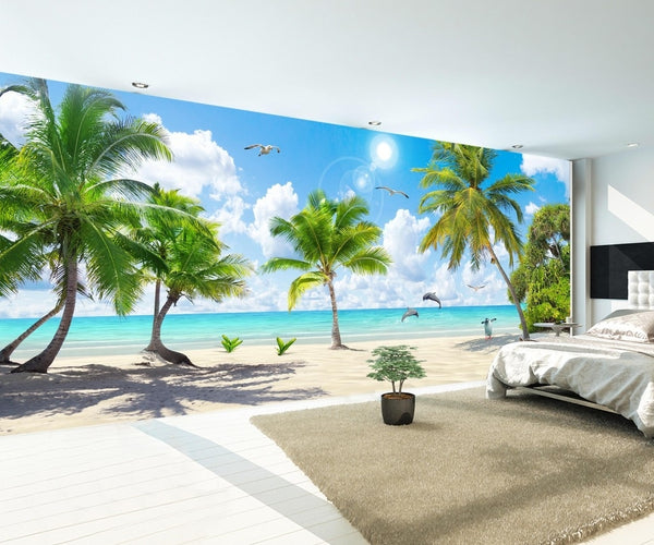 Huge Seascape Beach Coconut Tree Landscape Wallpaper Idcwp-dz-000190 