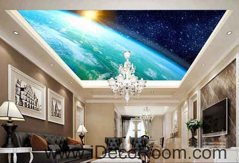 Image of Earth Planet Sunlight Sun Rise Wallpaper Wall Decals Wall Art Print Business Kids Wall Paper Nursery Mural Home Decor Removable Wall Stickers Ceiling Decal