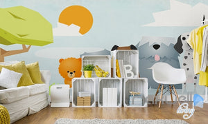 Hand-painted children's cartoon pet dog fresh nature entire room wallpaper wall mural decal IDCQW-000068