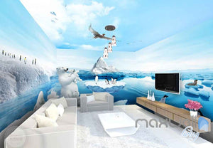 3D Polar Bear Family Penguins Entire Room Wallpaper Wall Murals Prints IDCQW-000103