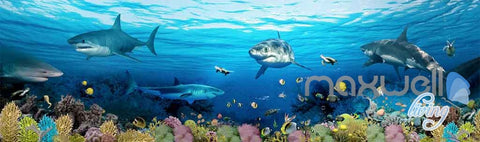 Image of 3D Undersea Shark View Entire Room Wallpaper Wall Murals Prints IDCQW-000116