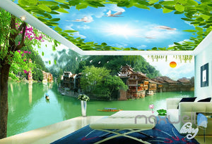 3D Tradional Chinese Building Lake View Entire Room Wallpaper Wall Mural Art Decor IDCQW-000201