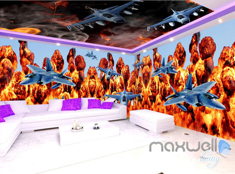 Image of 3D Planes Fire Entire Living Room Business Wallpaper Wall Mural Art Decor IDCQW-000269