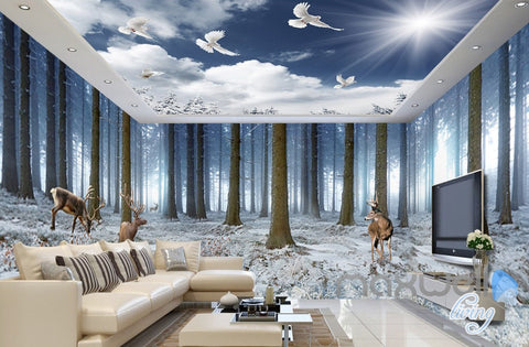 Image of 3D Winter Forest Erk Entire Living Room Bedroom Wallpaper Wall Mural Art Prints IDCQW-000289