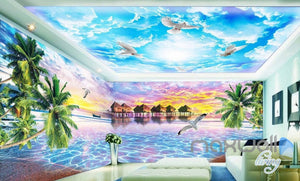 3D Tropical Island Resort Cabins Entire Living Room Wallpaper Wall Mural Art Prints IDCQW-000292