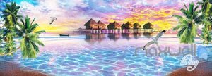 3D Tropical Island Resort Cabins Entire Living Room Wallpaper Wall Mural Art Prints IDCQW-000292