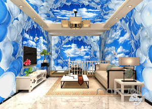 3D Pigeons White Blue Balloon Sky Entire Living Room Wallpaper Wall Mural Decal Art IDCQW-000302