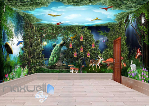 Image of 3D Peacock Mysterious Forest Parrot Wall Murals Wallpaper Decals Art Print IDCQW-000313