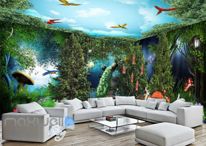 3D Peacock Mysterious Forest Parrot Wall Murals Wallpaper Decals Art Print IDCQW-000313