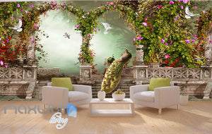 3D Peacock Arch Garden Stairs Wall Murals Wallpaper Decals Art Print Decor IDCQW-000324