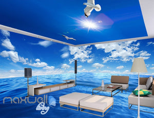 3D Pure Blue Sky Ceiling Ocean Wall Murals Wallpaper Decals Art Print Decor IDCQW-000325