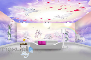 3D Unicorn Rainbow Castle Wall Murals Wallpaper Wall Paper Decals Art Print Decor IDCQW-000327