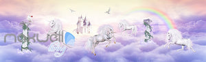 3D Unicorn Rainbow Castle Wall Murals Wallpaper Wall Paper Decals Art Print Decor IDCQW-000327