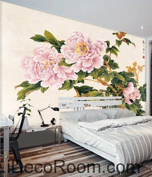 Pink flower illustration IDCWP-000037 Wallpaper Wall Decals Wall Art Print Mural Home Decor Gift