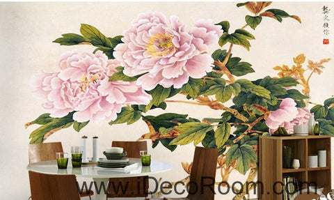 Image of Pink flower illustration IDCWP-000037 Wallpaper Wall Decals Wall Art Print Mural Home Decor Gift