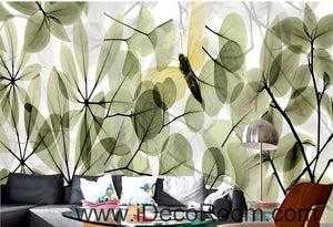 Transparent Green Leaves Butterfly IDCWP-000077 Wallpaper Wall Decals Wall Art Print Mural Home Decor Gift