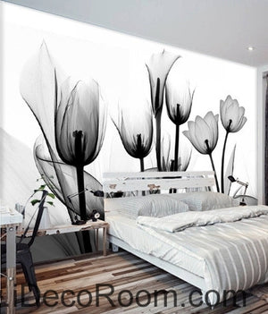 Beautiful dream black and white art in full bloom tulips transparent wall art wall decor mural wallpaper wall  IDCWP-000116