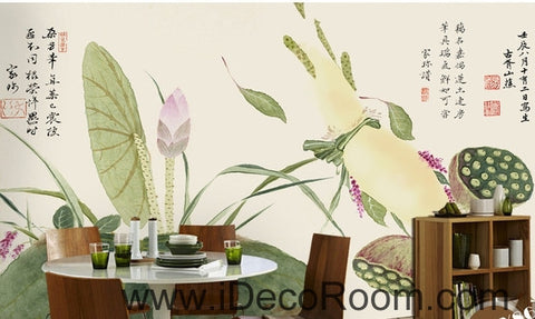 Image of Beautiful and fresh light green lotus lotus leaf lotus flower painting wall art wall decor mural wallpaper wall  IDCWP-000117