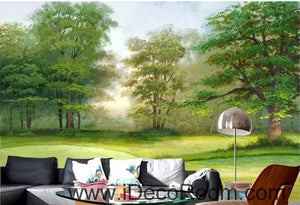 Beautiful dream fresh green lawn forest forest landscape oil painting effect wall art wall decor mural wallpaper wall  IDCWP-000125