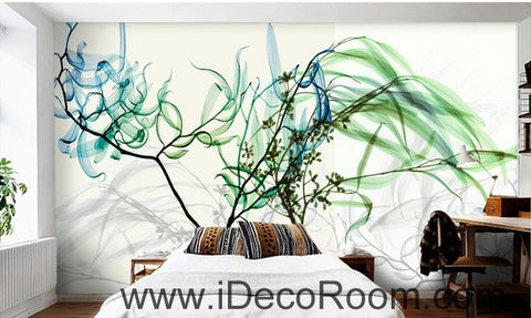 Image of Beautiful dream fresh blue green willow tree leaves branches transparent wall art wall decor mural wallpaper wall  IDCWP-000156