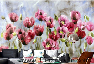 A beautiful dream romantic bloom pink poppy oil painting effect wall art wall decor mural wallpaper wall  IDCWP-000158