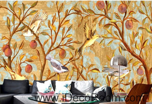 Beautiful dream gold happy on the branches of the bird magpie oil painting effect wall art wall decor mural wallpaper wall  IDCWP-000186