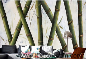 Small fresh and beautiful pattern green bamboo bamboo oil painting effect wall art wall decor mural wallpaper wall  IDCWP-000234