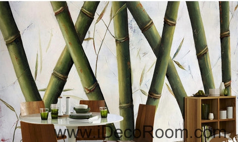 Image of Small fresh and beautiful pattern green bamboo bamboo oil painting effect wall art wall decor mural wallpaper wall  IDCWP-000234