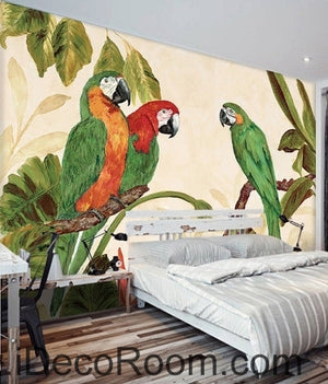 Pastoral Retro Tropical Rainforest Three Parrot oil painting effects wall art wall decor mural wallpaper wall s IDCWP-000240