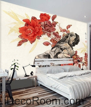 Retro Rockery Sunset Rose Chinese Painting oil painting effect Wall wall art wall decor mural wallpaper wall  IDCWP-000253