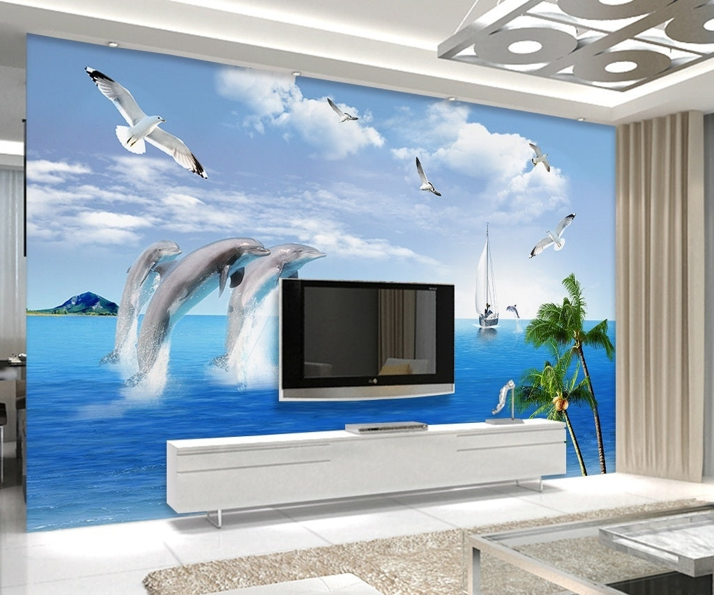 3D Seaside Landscape Dolphin Wallpaper IDCWP-DZ-000043 – IDecoRoom