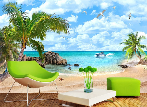 Seascape mediterranean sandy beach landscape Wallpaper IDCWP-DZ-000103 ...