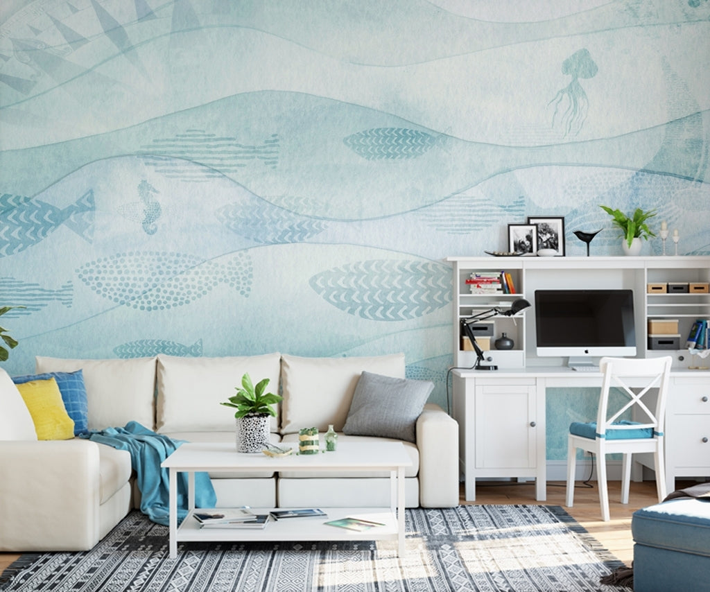 Blue Minimal Clean Wavy Wallpaper Design