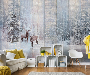 Nordic wind wooden texture snow scene elk Wallpaper IDCWP-DZ-000201