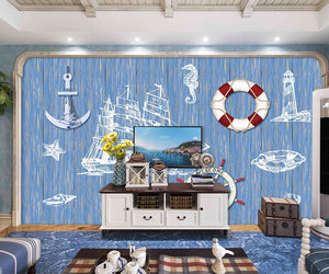 Marine elements Mediterranean wood grain Wallpaper IDCWP-DZ-000207