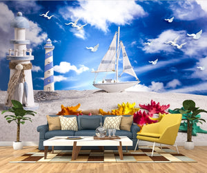 Lighthouse mediterranean mural Wallpaper IDCWP-DZ-000214