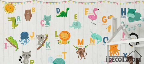 Image of Nordic Cartoon Animal 26 Letter Theme wallpaper wall murals IDCWP-HL-000044