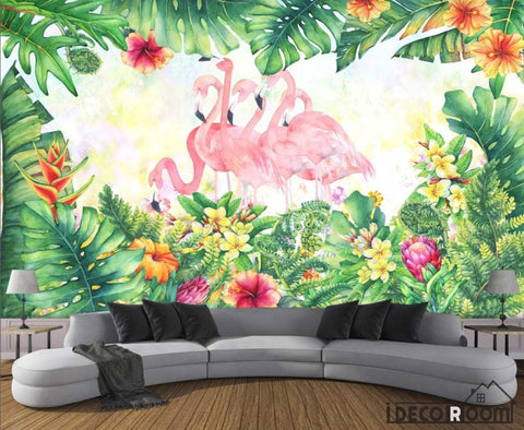 Image of Nordic style tropical plant Flamingo  wallpaper wall murals IDCWP-HL-000053