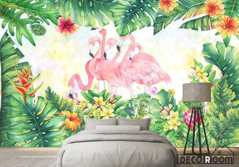 Image of Nordic style tropical plant Flamingo  wallpaper wall murals IDCWP-HL-000053