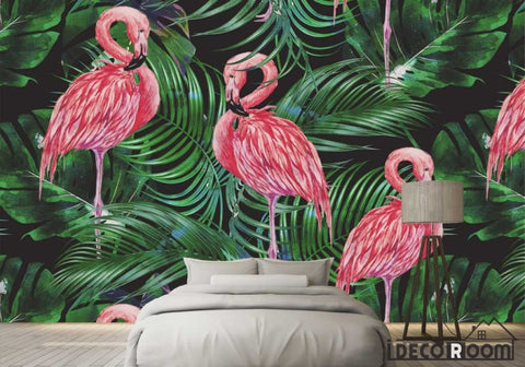 Image of Nordic style flamingos tropical plants  wallpaper wall murals IDCWP-HL-000063