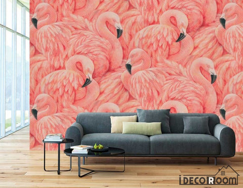 Image of red fire flamingo European wallpaper wall murals IDCWP-HL-000066