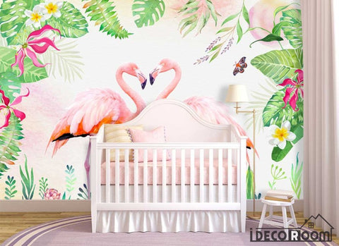 Image of Nordic  tropical flamingo sofa wallpaper wall murals IDCWP-HL-000074