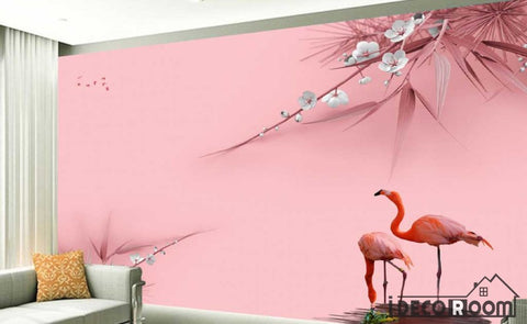 Image of pink flamingo plant wallpaper wall murals IDCWP-HL-000075