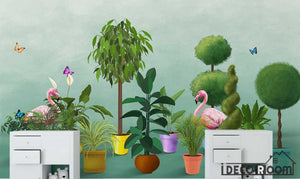 Nordic  plant flamingo garden wallpaper wall murals IDCWP-HL-000085