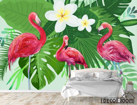 Image of Nordic plant Flamingo simple wallpaper wall murals IDCWP-HL-000115