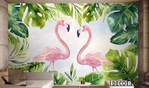 Image of Nordic plant green leaf flamingo  wallpaper wall murals IDCWP-HL-000117