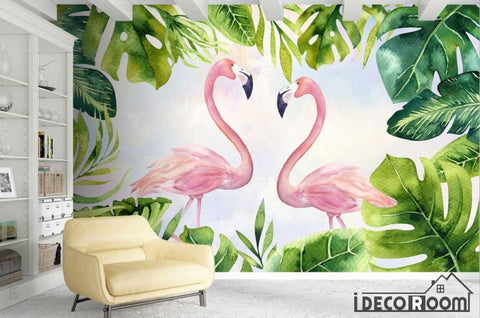 Image of Nordic plant green leaf flamingo  wallpaper wall murals IDCWP-HL-000117