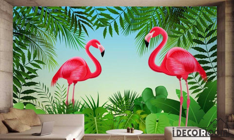 Image of Nordic minimalist tropical plant flamingo wallpaper wall murals IDCWP-HL-000125