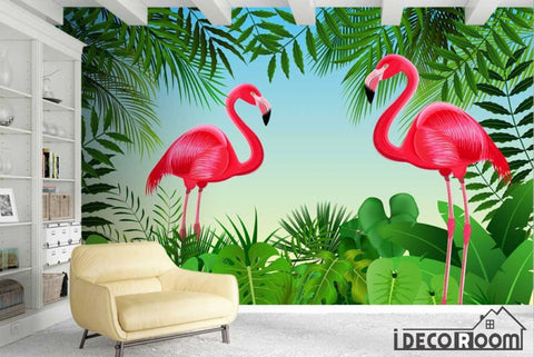 Image of Nordic minimalist tropical plant flamingo wallpaper wall murals IDCWP-HL-000125