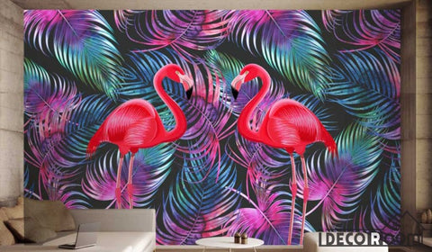 Image of Scandinavian tropical plant Flamingo  wallpaper wall murals IDCWP-HL-000129